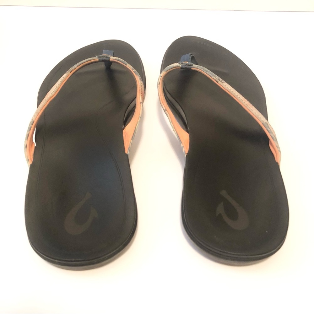 Olukai Ho’opio Floral Coral Teal Black Flip Flop Thong Sandals Hoopio Hawaiian - Picture 3 of 5